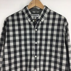 Express Men Black Checked Plaid Button Up Shirt